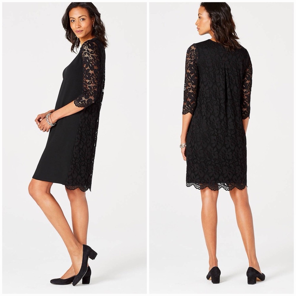 NWT J. Jill Wearever Black Dress XL Lace Back Sleeves Minimalist Stretch Feminin